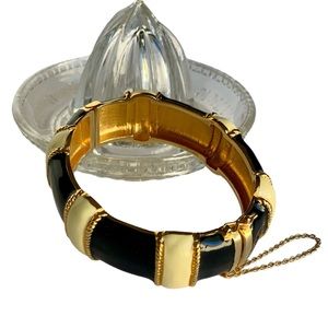 J. Crew Hinged Enameled Bracelet Bangle Cuff w/ Safety Chain